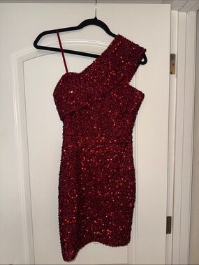 GB Red One-Shoulder Sequin Mini Dress
